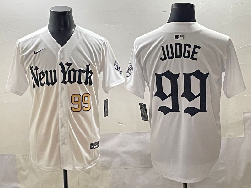 Men 2025 New York Yankees 99 Judge White Five generations Joint Name Nike MLB Jersey style 2